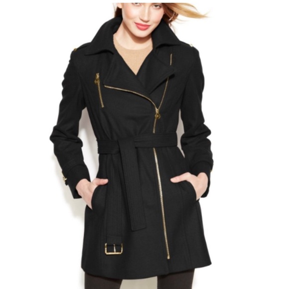 Black Michael Kors Wool Blend Coat - Picture 9 of 14